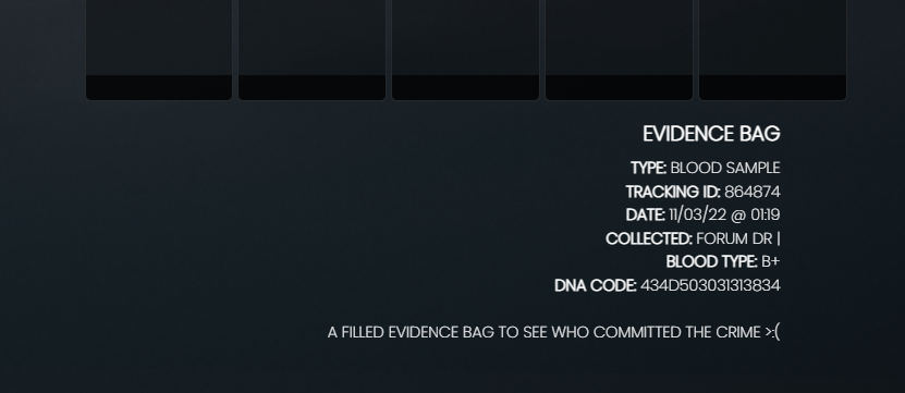 Blood evidence bag information