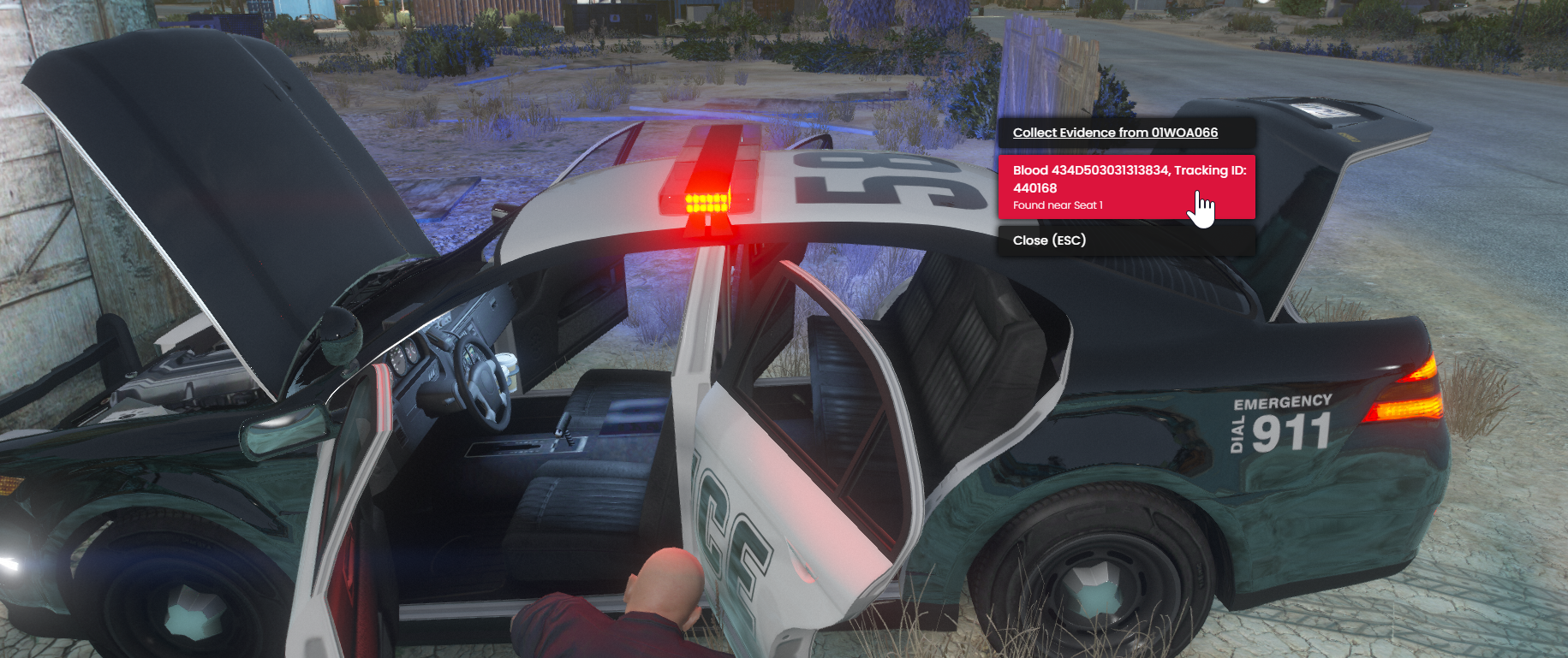 Searching a vehicle to recover car blood.